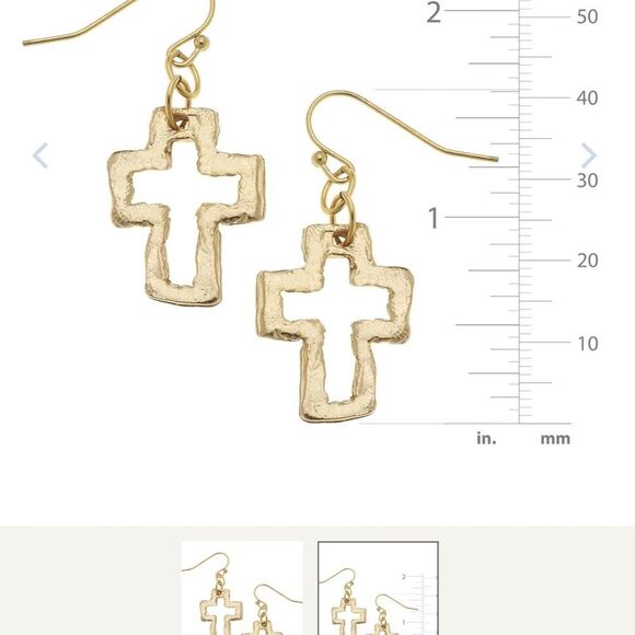 Susan Shaw Open Gold Cross Dangle Earrings - Picture 3 of 3